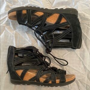 Gladiator Sandals with Suede Leather Straps and cork wedge heel